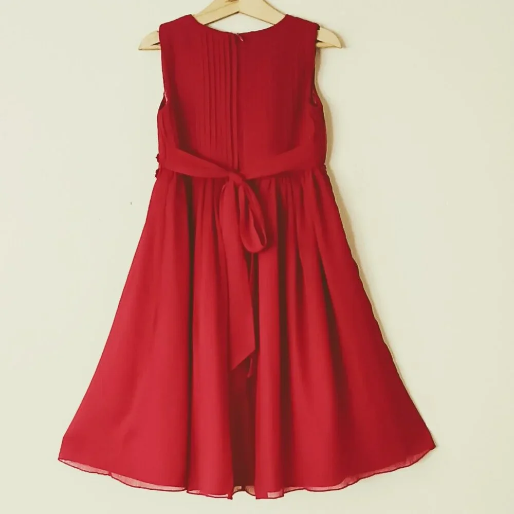American Princess Red Chiffon Dress 5 Pleated with Floral Beaded Waist Christmas